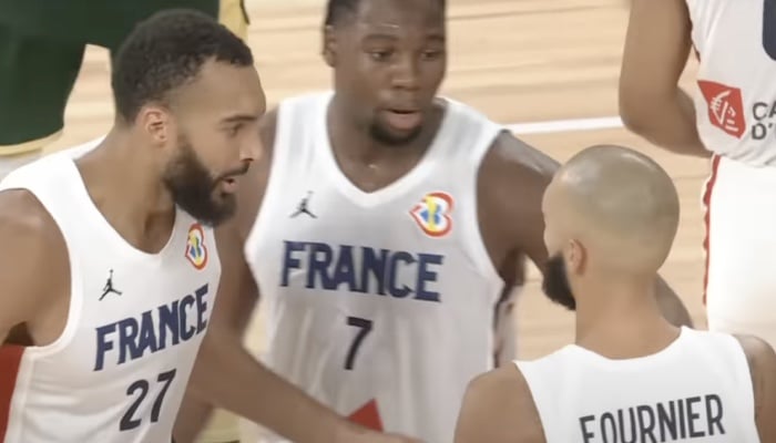 Les joueurs de l'équipe de France, Rudy Gobert, Guerschon Yabusele et Evan Fournier