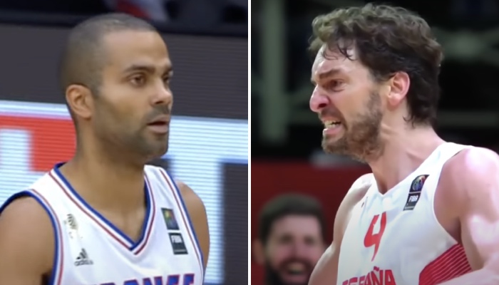 Les légendes NBA Tony Parker (gauche) et Pau Gasol (droite), ici sous les couleurs de la France et de l'Espagne