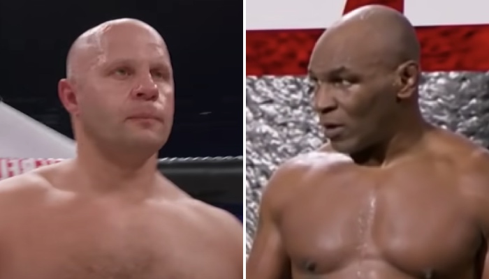 La légende russe du MMA Fedor Emelianenko (gauche) et l'icône de la boxe Mike Tyson (droite)