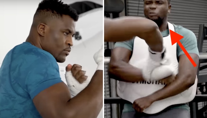 Le combattant MMA Francis Ngannou (gauche) n'a fait aucun cadeau au rappeur Michael Dapaah (droite)