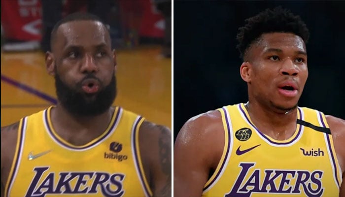 LeBron James et Giannis Antetokounmpo sous un maillot des Lakers