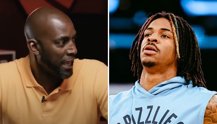 La légende NBA Kevin Garnett (gauche) et le meneur star Ja Morant (droite)