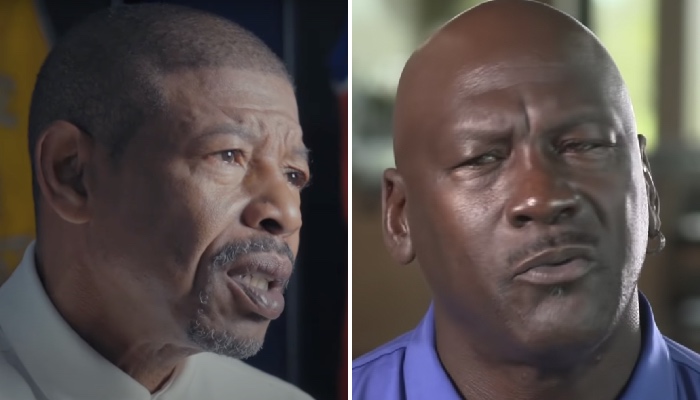 Les légendes NBA Muggsy Bogues (gauche) et Michael Jordan (droite)