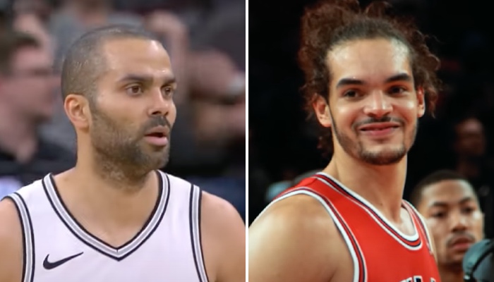 Les légendes NBA françaises Tony Parker (gauche) et Joakim Noah (droite)