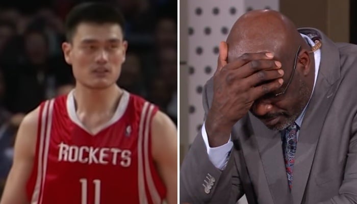 Les deux légendes NBA, Yao Ming (gauche) et Shaquille O'Neal (droite)