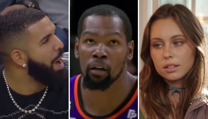 L'artiste canadien Drake (gauche), la star NBA Kevin Durant (centre) et l'influenceuse Stella Barey (droite)