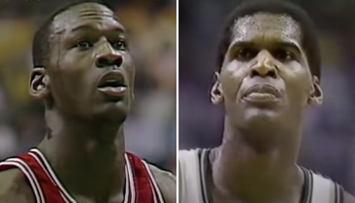 Les légendes NBA Michael Jordan (gauche) et Robert Parish (droite)