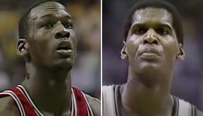 Les légendes NBA Michael Jordan (gauche) et Robert Parish (droite)