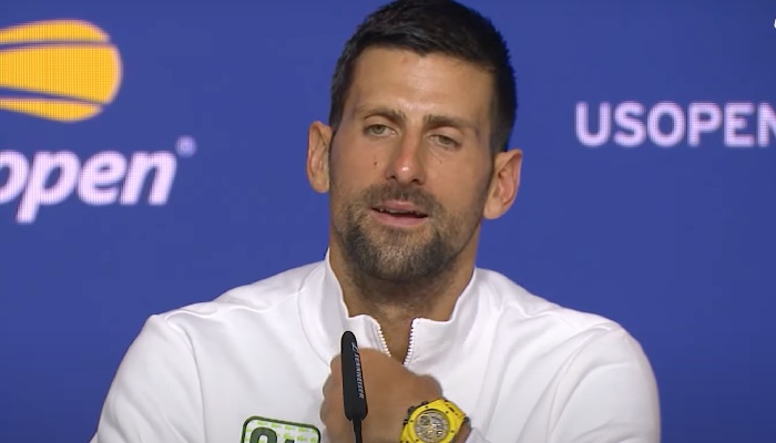 La star serbe du tennis, Novak Djokovic, ici en conférence de presse lors de l'US Open