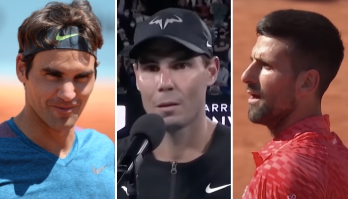 Les légendes du tennis Roger Federer, Rafael Nadal et Novak Djokovic