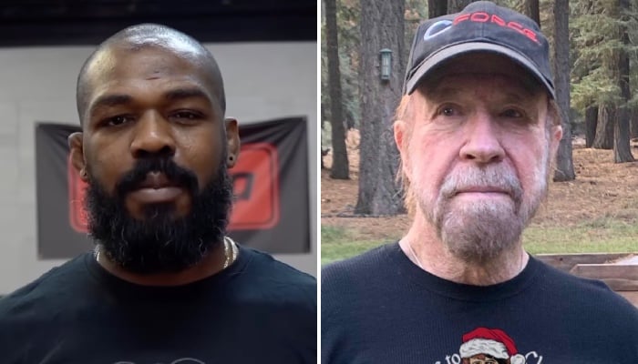 La star de l'UFC Jon Jones (gauche) et la légende des arts martiaux Chuck Norris (droite)