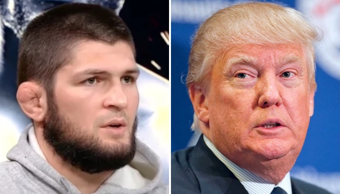 La légende de l'UFC Khabib Nurmagomedov (gauche) et l'ancien président des États-Unis Donald Trump (droite)
