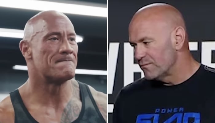 La légende de la WWE et star d'Hollywood Dwayne « The Rock » Johnson (gauche) et le président de l'UFC Dana White (droite)