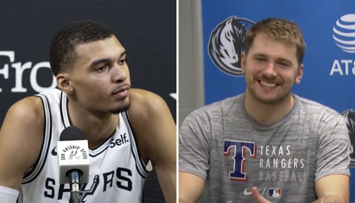 Victor Wembanyama et Luka Doncic après une rencontre Spurs / Mavericks