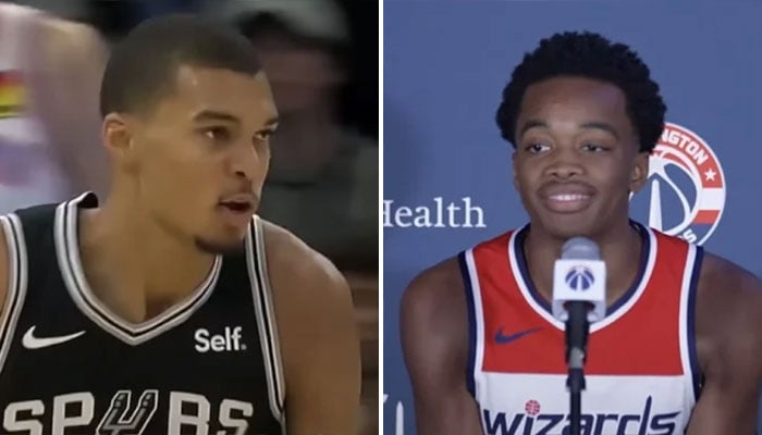 Les joueurs NBA français Victor Wembanyama (gauche) et Bilal Coulibaly (droite)