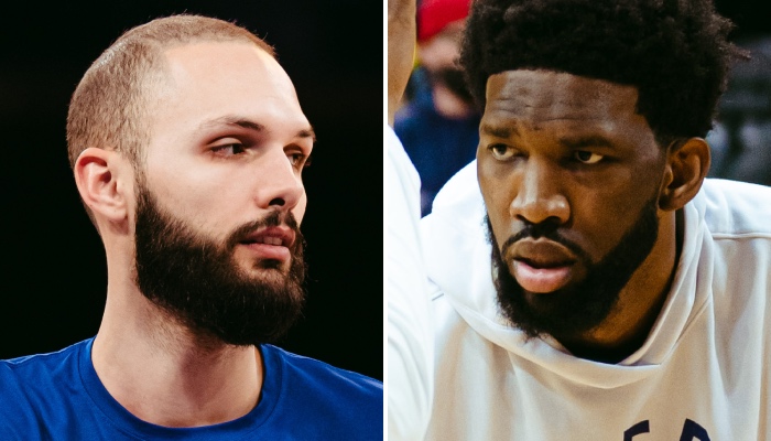 Le cadre de l'équipe de France Evan Fournier (gauche) et la star NBA Joel Embiid (droite)