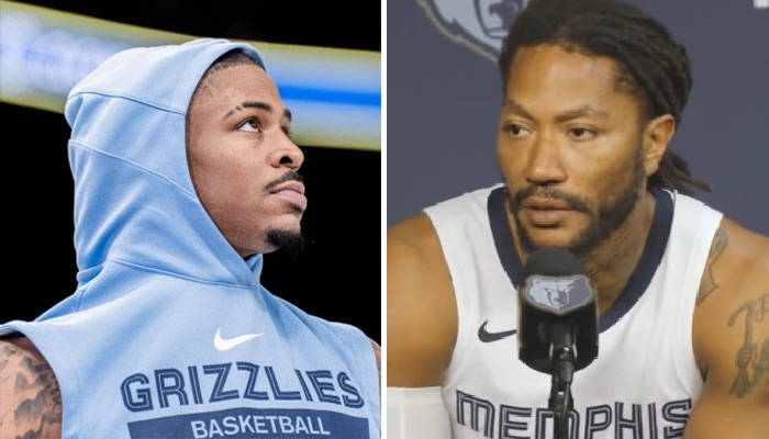 Les stars NBA des Memphis Grizzlies, Ja Morant (gauche) et Derrick Rose (droite)