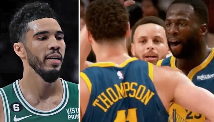 Les superstars NBA Jayson Tatum, Klay Thompson, Stephen Curry et Draymond Green