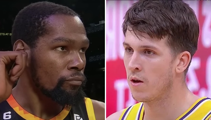 Les stars NBA Kevin Durant (gauche) et Austin Reaves (droite)