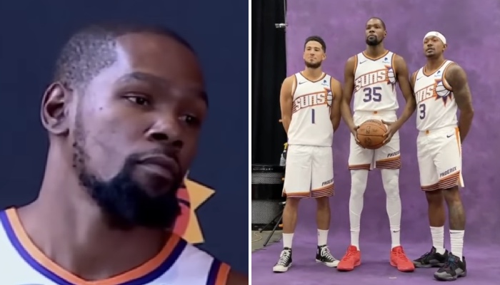 La superstar NBA Kevin Durant (gauche) bénéficiera d'un gros soutien aux Phoenix Suns avec Devin Booker et Bradley Beal (droite)