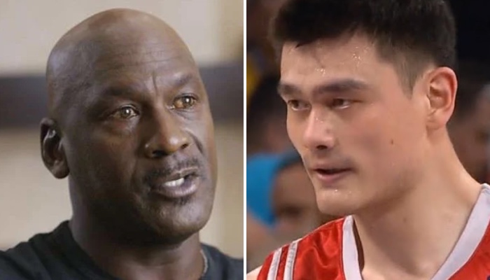 Les légendes NBA Michael Jordan (gauche) et Yao Ming (droite)