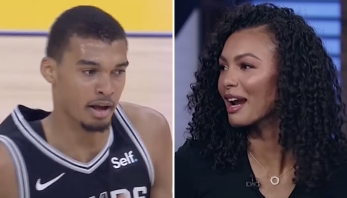 Le joueur NBA français Victor Wembanyama (gauche) et la journaliste américaine Malika Andrews (droite)