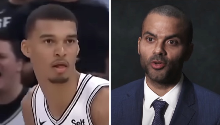 Le joueur NBA français Victor Wembanyama (gauche) et la légende de la ligue Tony Parker (droite)