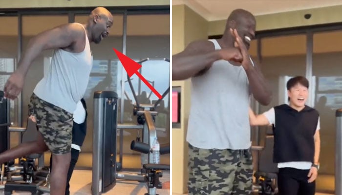 Shaquille O'Neal se fait porter par Weili Zhang, championne UFC