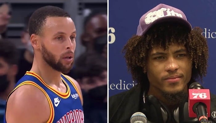 Stephen Curry des Warriors et son ancien coéquipier Kelly Oubre Jr.