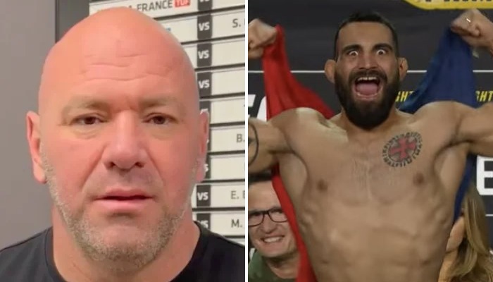 Dana White, patron de l'UFC, et la star des poids légers Benoît Saint-Denis