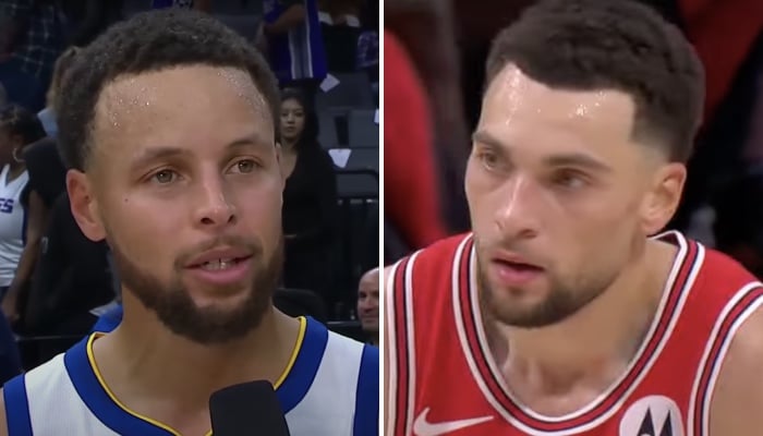 Les stars NBA Stephen Curry (gauche) et Zach LaVine (droite)