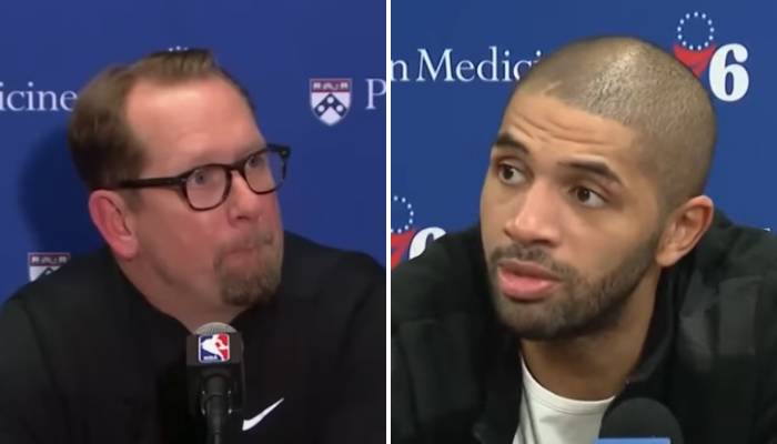 L'entraîneur NBA des Philadelphia 76ers, Nick Nurse (gauche) et le joueur français des Los Angeles Clippers, Nicolas Batum (droite)