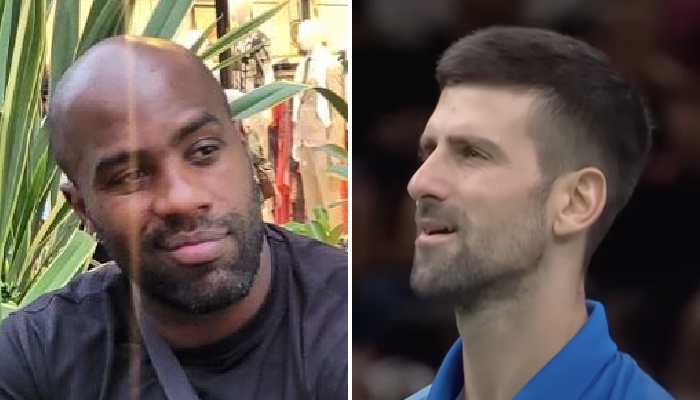 Le judoka star français Teddy Riner (gauche) et le champion de tennis serbe Novak Djokovic (droite)