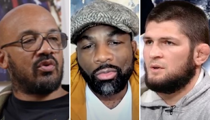 Les figures du MMA Cyrille Diabaté (gauche), Fernand Lopez (centre) et Khabib Nurmagomedov (droite)