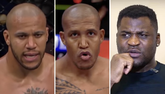 Les combattants MMA Ciryl Gane (gauche), Renan Ferreira (centre) et Francis Ngannou (droite)