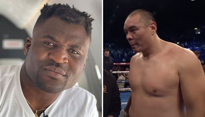 Francis Ngannou et le champion intérimaire poids lourds Zhilei Zhang