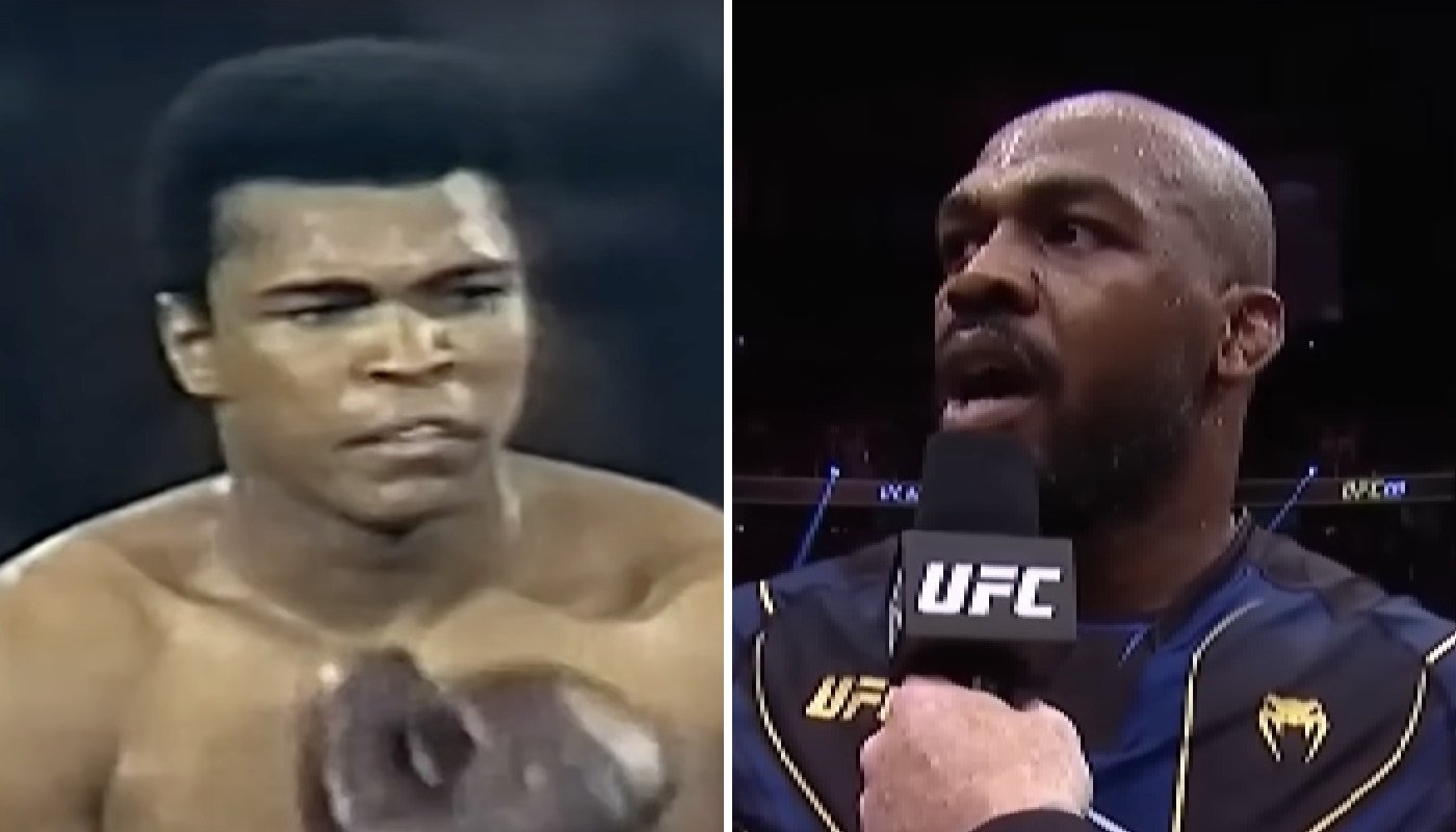 Le mythique boxeur Mohamed Ali (gauche) et la légende UFC Jon Jones (droite)