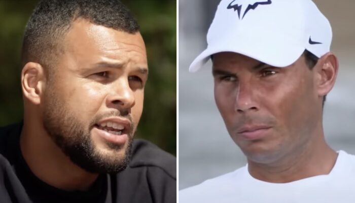 Les tennismen de légende Jo-Wilfried Tsonga (gauche) et Rafael Nadal (droite)