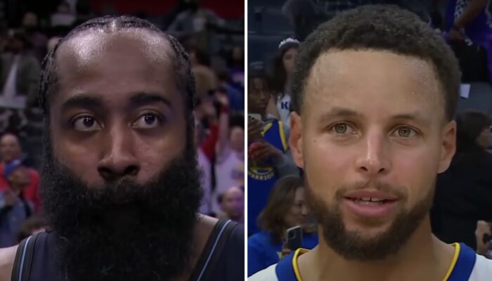 Les superstars NBA James Harden (gauche) et Stephen Curry (droite)