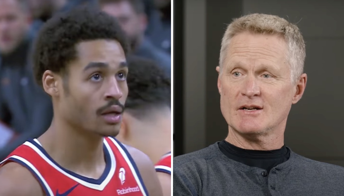 Le joueur NBA des Washington Wizards, Jordan Poole (gauche) et l'entraineur des Golden State Warriors, Steve Kerr (droite)