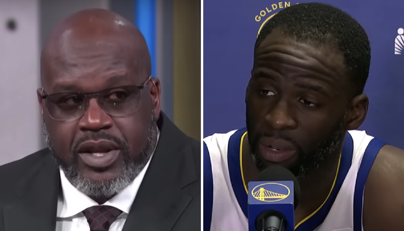 La légende NBA Shaquille O'Neal (gauche) et l'intérieur des Golden State Warriors Draymond Green (droite)