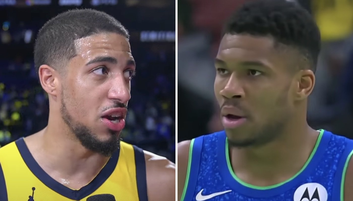 Les stars NBA Tyrese Haliburton (gauche) et Giannis Antetokounmpo (droite)