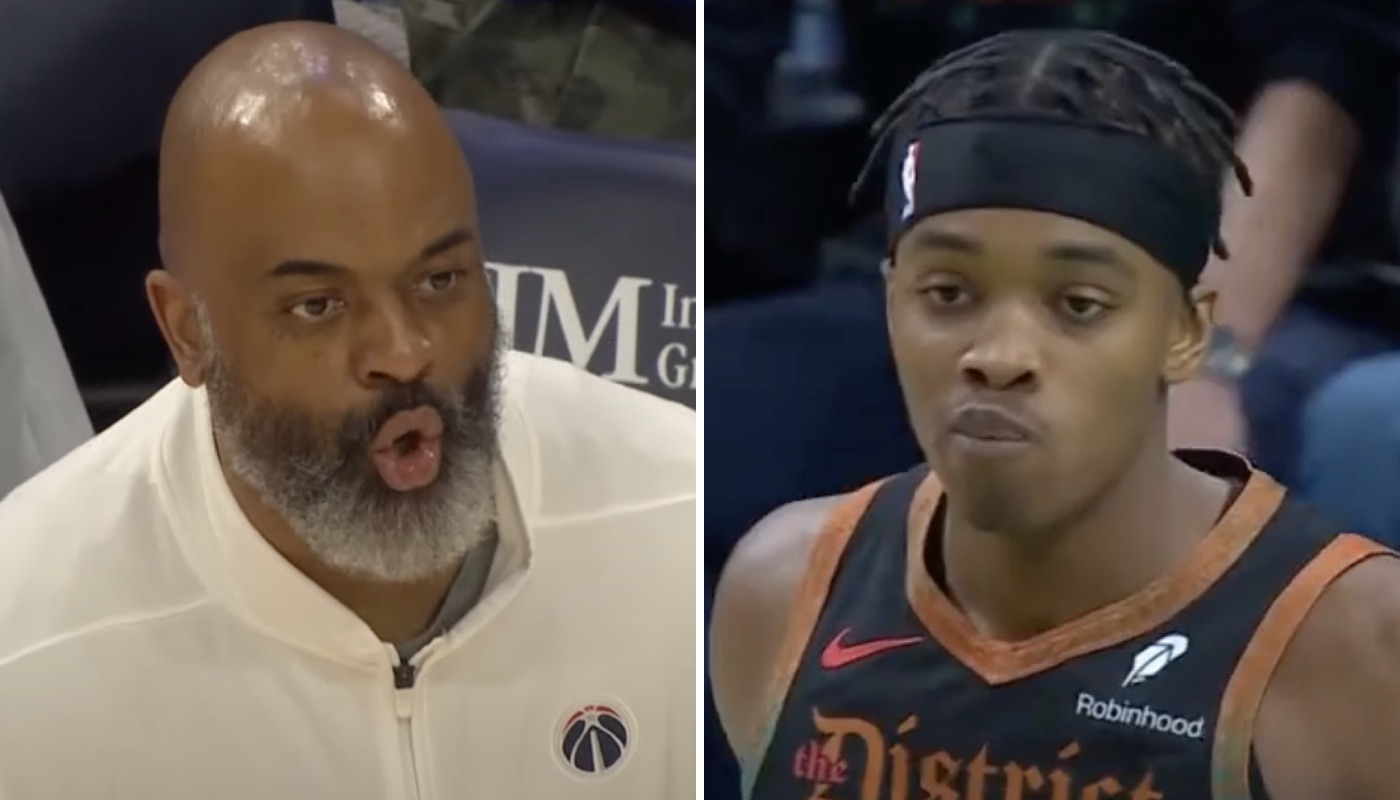 Le coach NBA des Washington Wizards, Wes Unseld Jr. (gauche) et le jeune joueur français Bilal Coulibaly (droite)