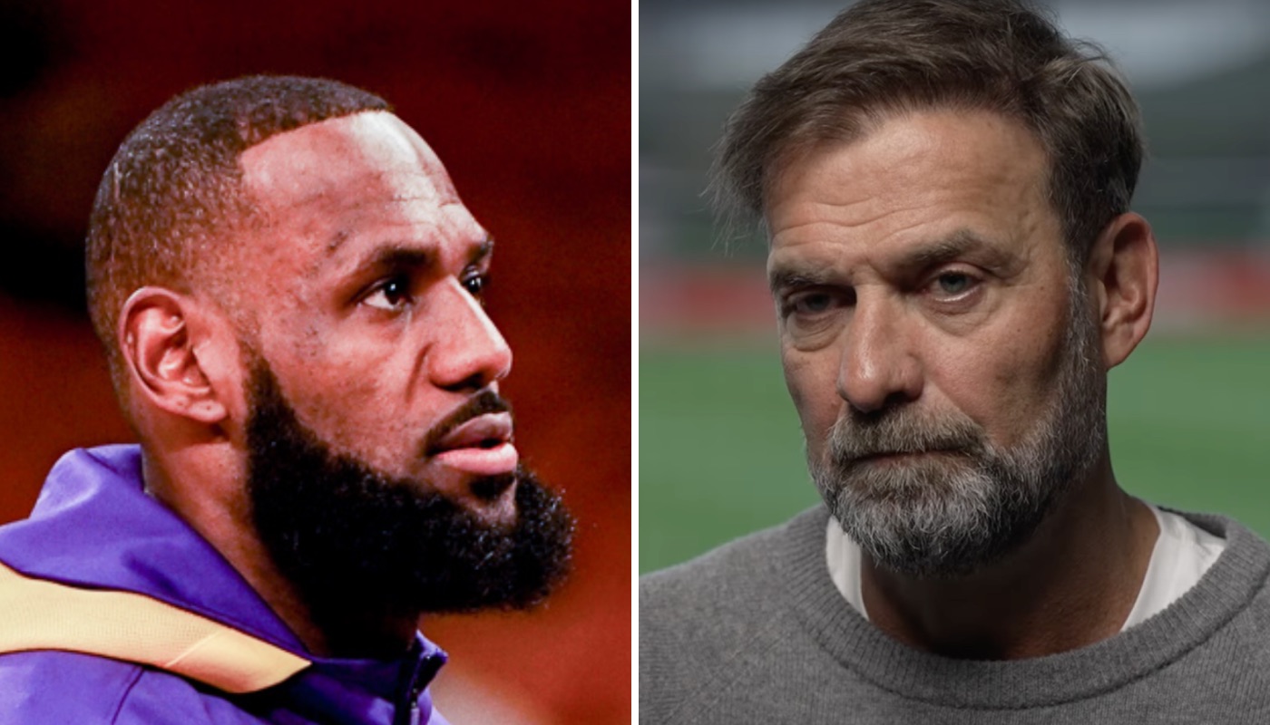 La superstar NBA des Los Angeles Lakers, LeBron James (gauche) et l'actuel entraineur de Liverpool, Jurgen Klopp (droite)