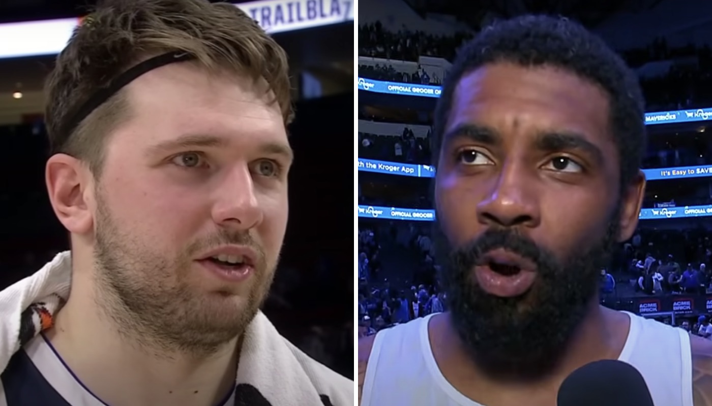 Les stars NBA des Dallas Mavericks, Luka Doncic (gauche) et Kyrie Irving (droite)