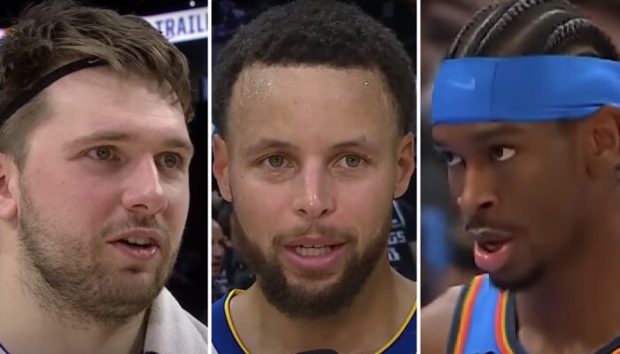 Les superstars NBA Luka Doncic (gauche), Stephen Curry (centre) et Shai Gilgeous-Alexander (droite)