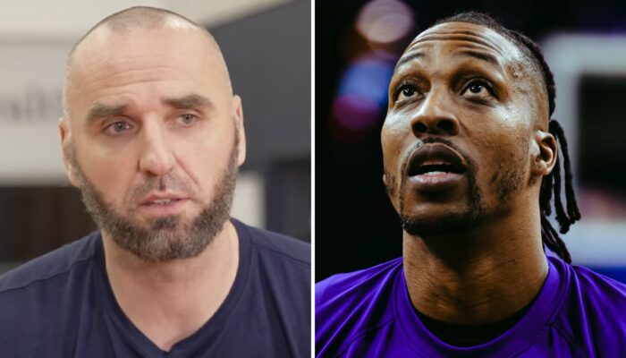 Les anciens pivots NBA Marcin Gortat (gauche) et Dwight Howard (droite)