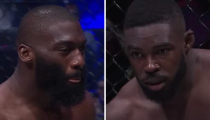 Les combattants MMA français Cédric Doumbé (gauche) et Jordan Zebo (droite)