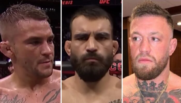 Les combattants UFC Dustin Poirier (gauche), Benoît Saint-Denis (centre) et Conor McGregor (droite)