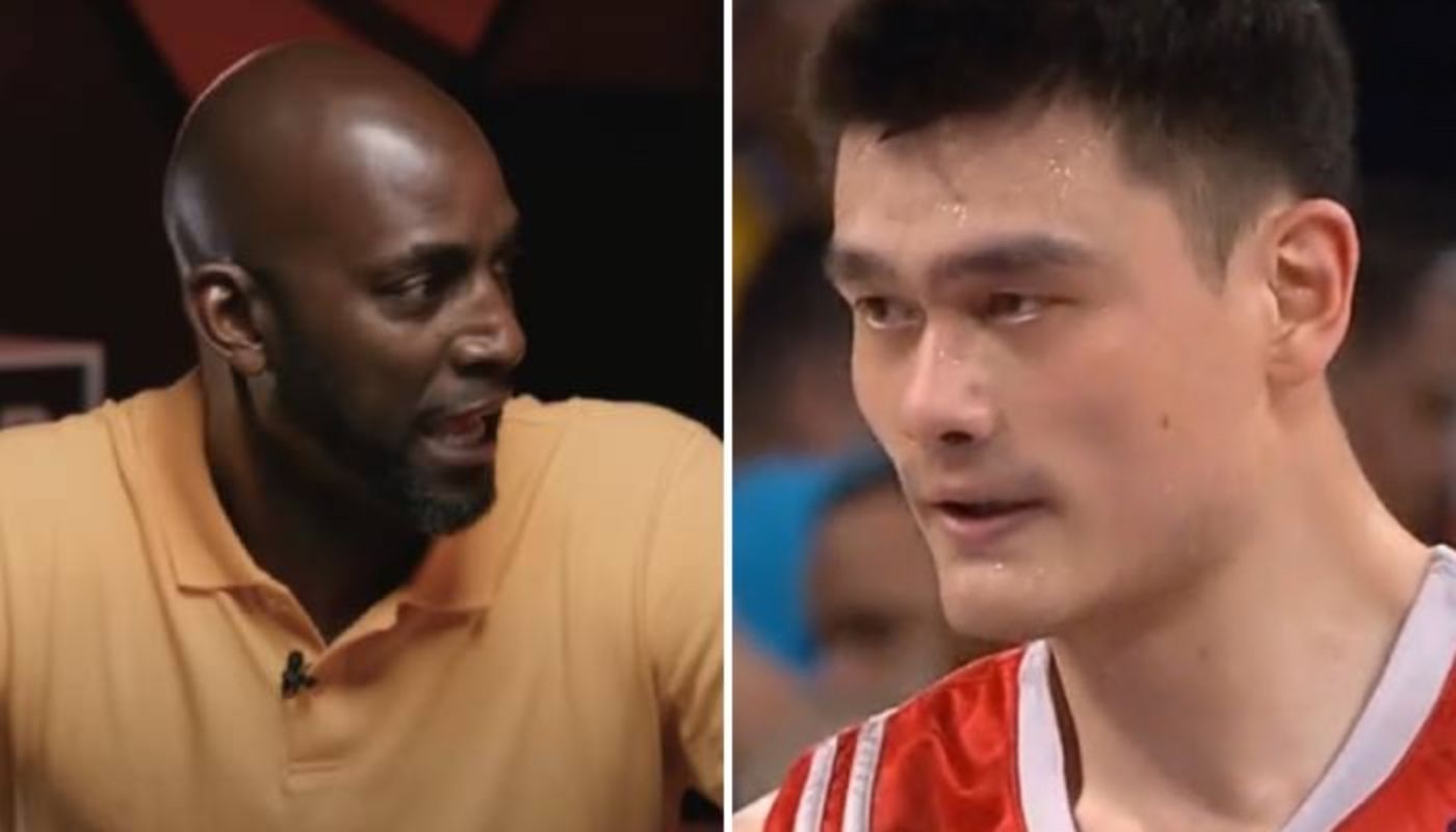 Les légendes NBA Kevin Garnett (gauche) et Yao Ming (droite)